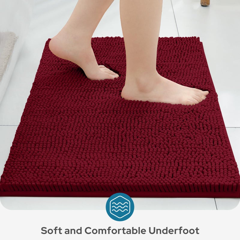 BYSURE Burgundy Red Bathroom Rugs Sets 3 Piece Non Slip Extra Absorbent Plush Chenille Soft Washable Bath Mats - Image 4